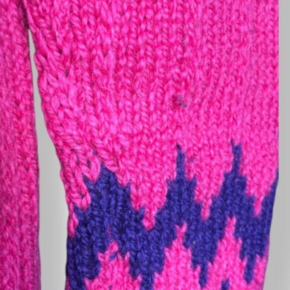 Vintage Handmade Greek Wool Fair Isle Sweater Dress Chunky Knit XL Pink Purple - Picture 6 of 10